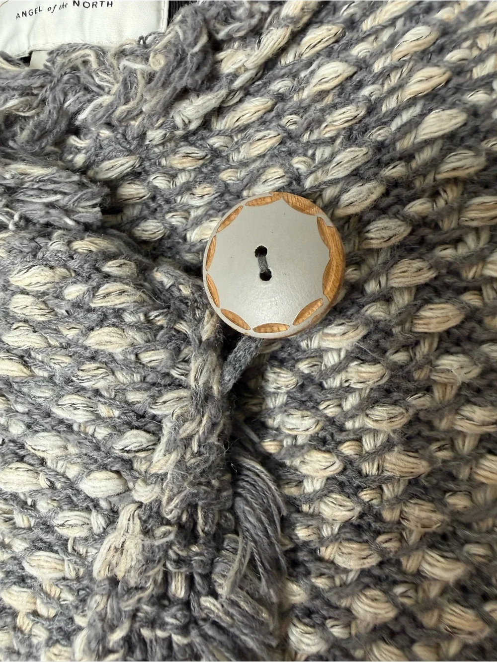 Angel Of The North Gray and Cream Fringe Knit Cardigan